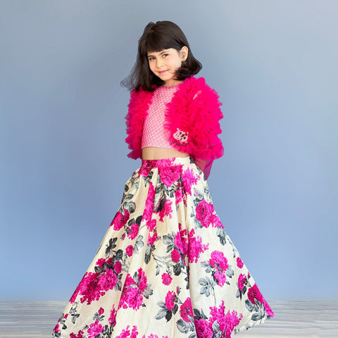 Pre-Order: Ruffled shrug with printed skirt and top