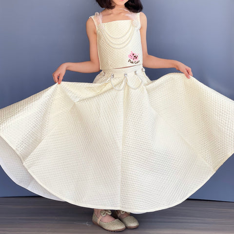 Pre-Order: Mini me Ghagra choli in quilted cream silk