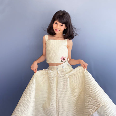 Pre-Order: Mini me Ghagra choli in quilted cream silk