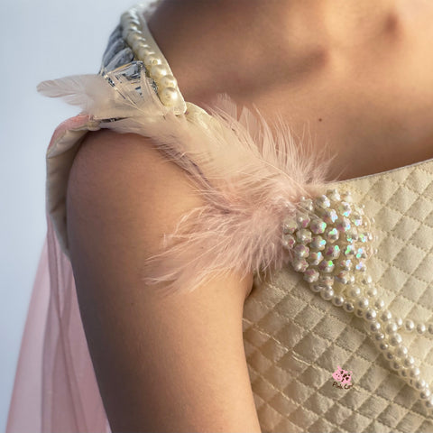 Pre-Order: Mini me Ghagra choli in quilted cream silk