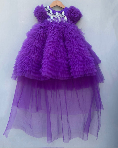 Pre-Order: Purple Frilled Gown with Detachable Trail