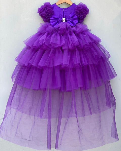 Pre-Order: Purple Frilled Gown with Detachable Trail