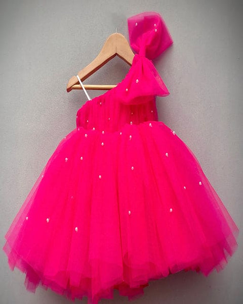 Pre-Order: Pink One-Shouder Pearl Dress