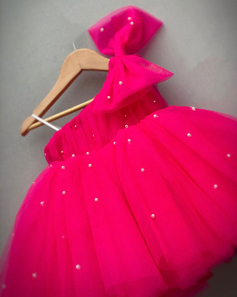 Pre-Order: Pink One-Shouder Pearl Dress