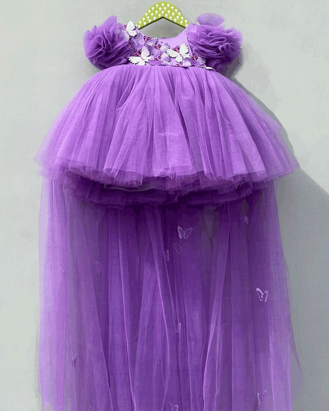Pre-Order: Purple Butterfly Dress with Detachable trail
