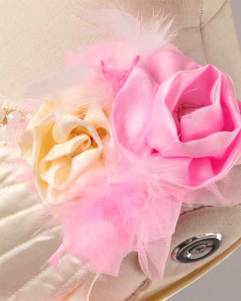 Pre-Order: Satin with Net flared dress with Flower appliques-Pink