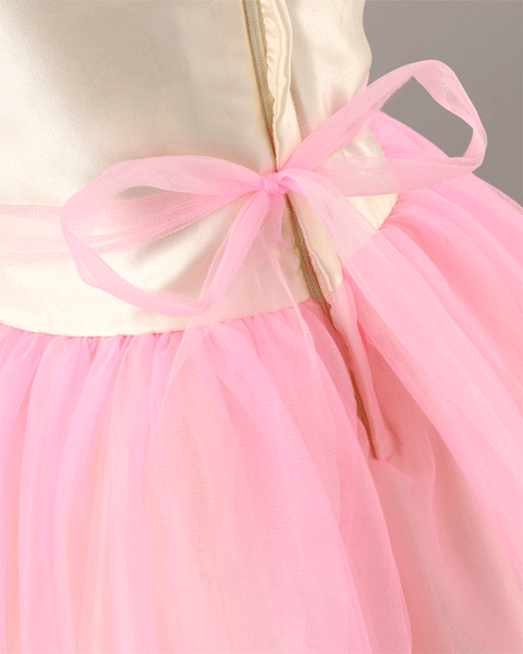 Pre-Order: Satin with Net flared dress with Flower appliques-Pink