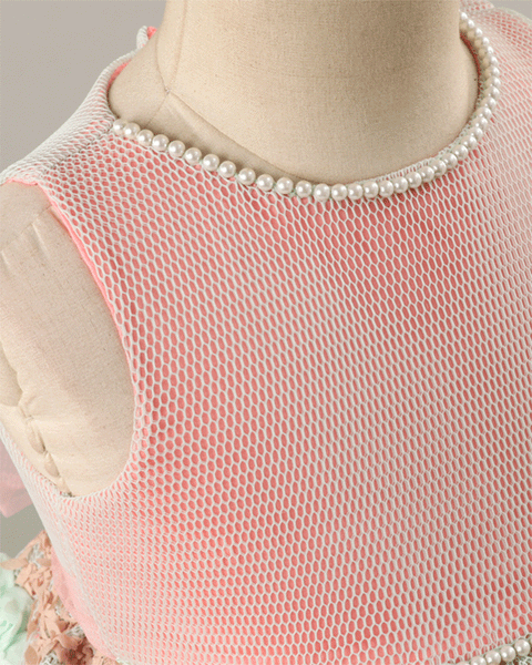 Pre-Order: Stylish Dress in Silk with Pearl Embellishment-Peach