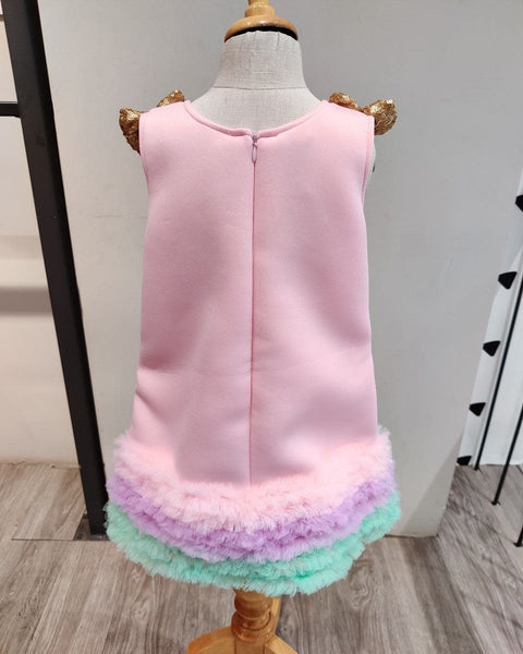 Pre-Order: Pink Scuba Dress with Unicorn Sequin work