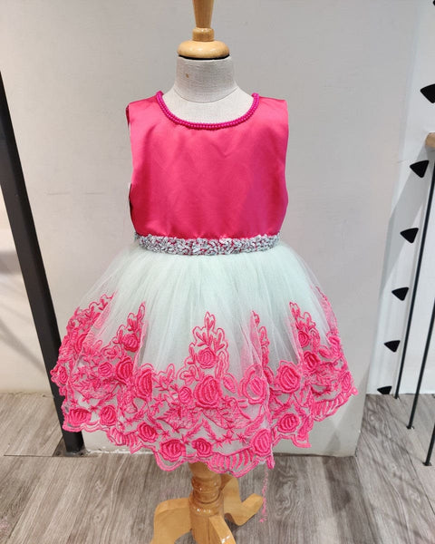 Pre-Order: Pretty Pink/White Waistline Embellished Dress