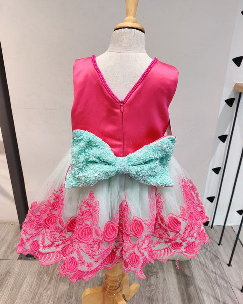 Pre-Order: Pretty Pink/White Waistline Embellished Dress