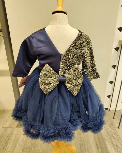 Pre-Order: Navy Blue Hand Embroidered Sequin Dress