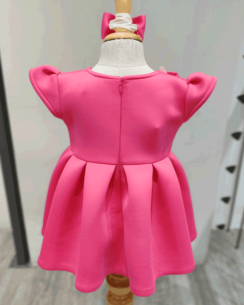 Pre-Order: Pink Neoprene Dress with Pearl Hand Embroidery