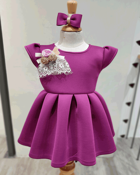 Pre-Order: Purple Neoprene Dress with Gold Floral Applique