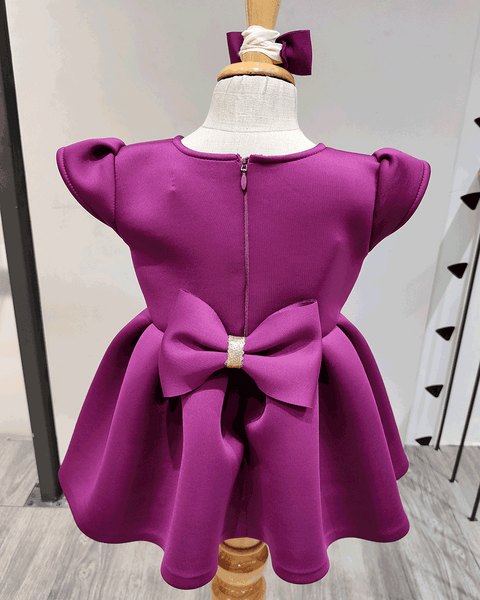 Pre-Order: Purple Neoprene Dress with Gold Floral Applique