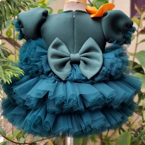 Pre-Order: Bottle green Dress with Mustard flowers