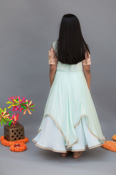 Pre-Order: Light Blue Anarkali Dress with attached Embroidery Jacket