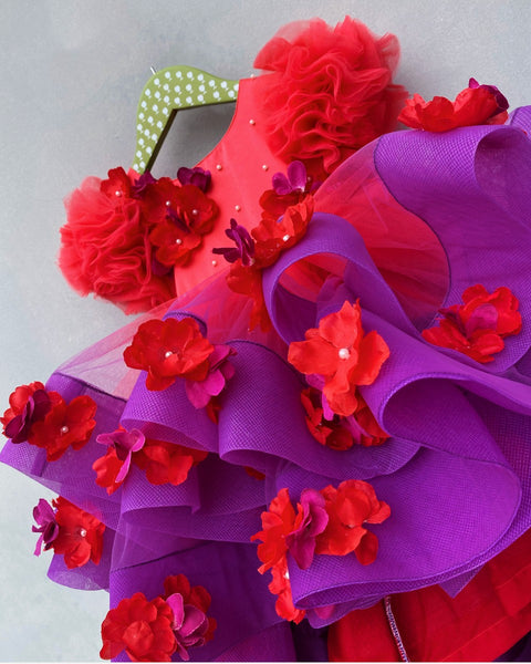 Pre-Order: Purple Red High Low Gown with Trail