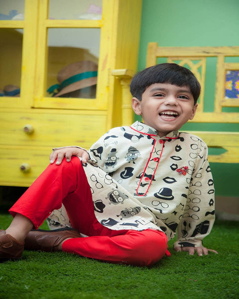 Pre-Order: Black & White Printed Kurta with Churidar