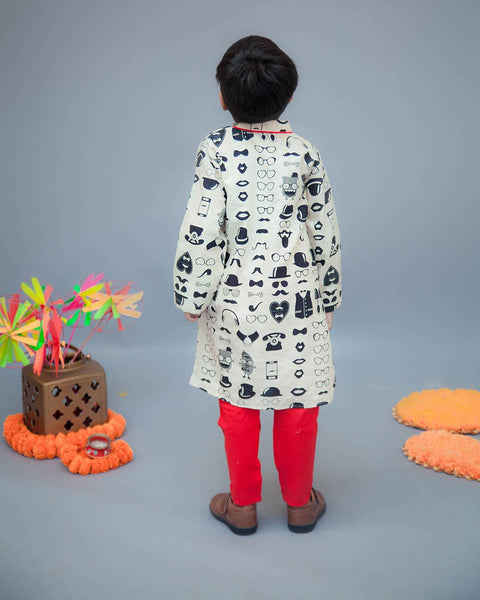 Pre-Order: Black & White Printed Kurta with Churidar