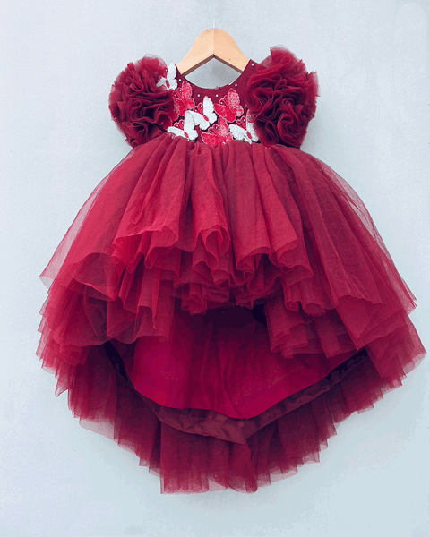 Pre-Order: Maroon Butterfly High Low Dress