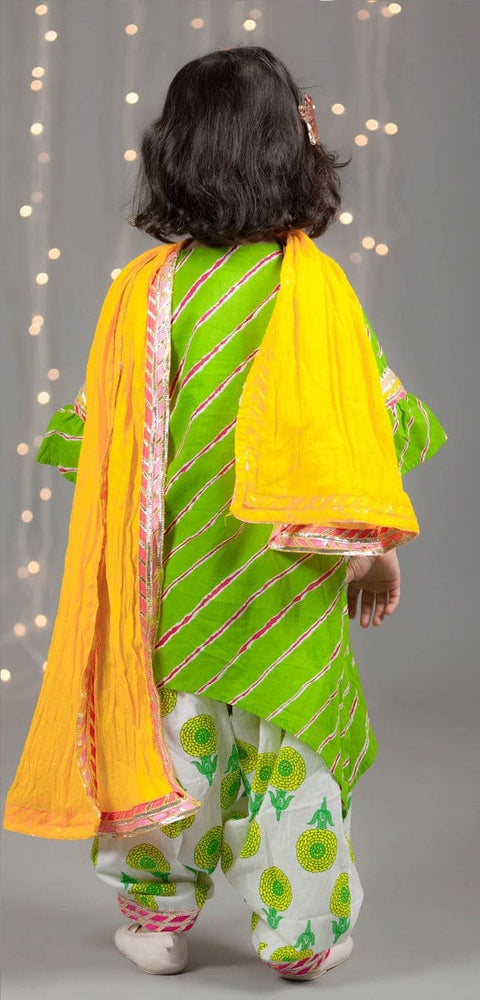 Pre-Order: Green Leheriya Kurti with Dhoti