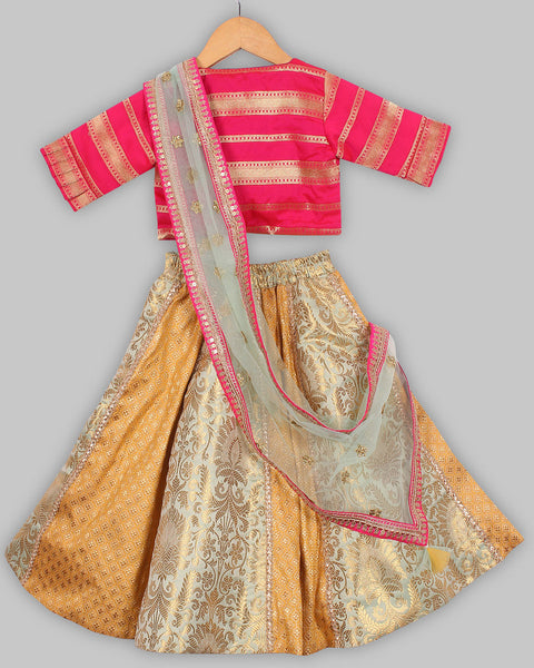 Pre-Order: Pink Brocade Choli Lehenga with dupatta