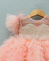 Pre-Order: Peach Hand Embellished Pearl Body Feather Dress