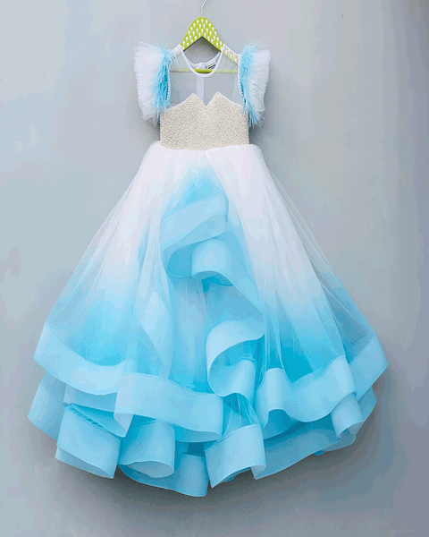 Pre-Order: Shaded Blue Pearl Embellished Yoke Gown