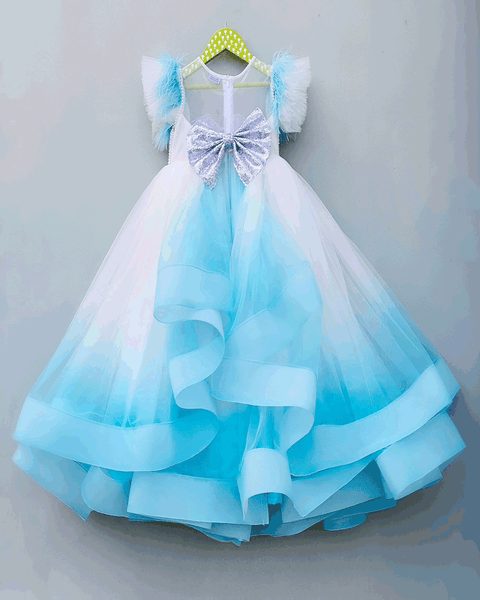 Pre-Order: Shaded Blue Pearl Embellished Yoke Gown