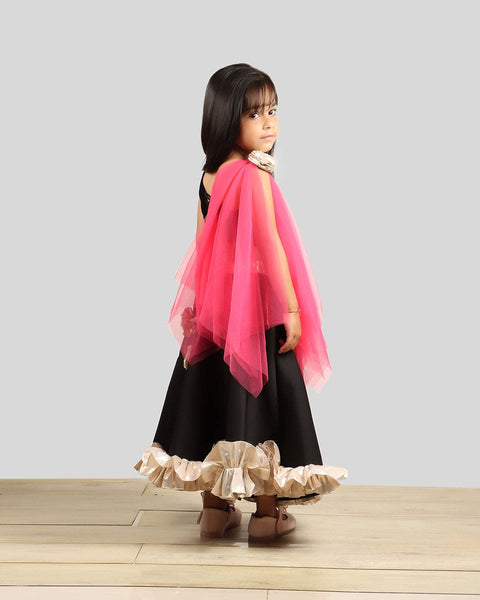 Pre-Order: Black Ghagra Choli with Pink Dupatta