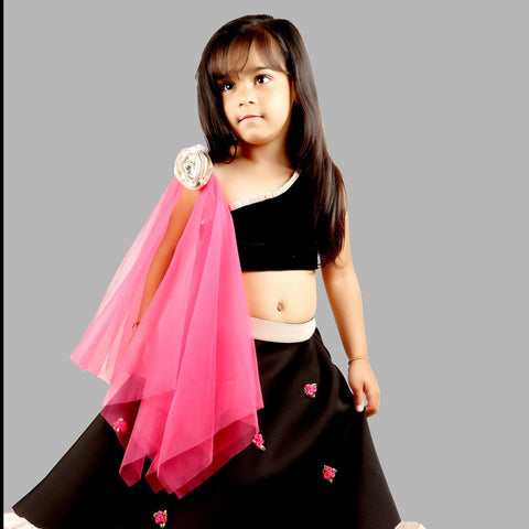 Pre-Order: Black Ghagra Choli with Pink Dupatta