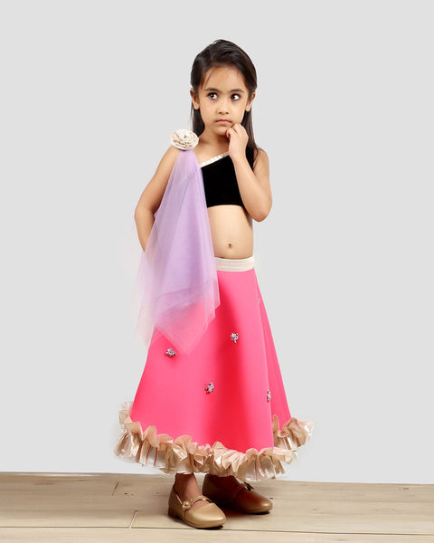 Pre-Order: Black/Pink Ghagra Choli with Dupatta