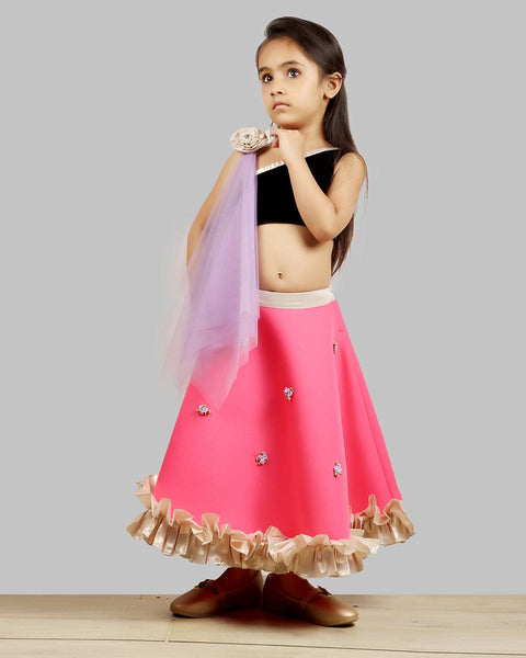 Pre-Order: Black/Pink Ghagra Choli with Dupatta