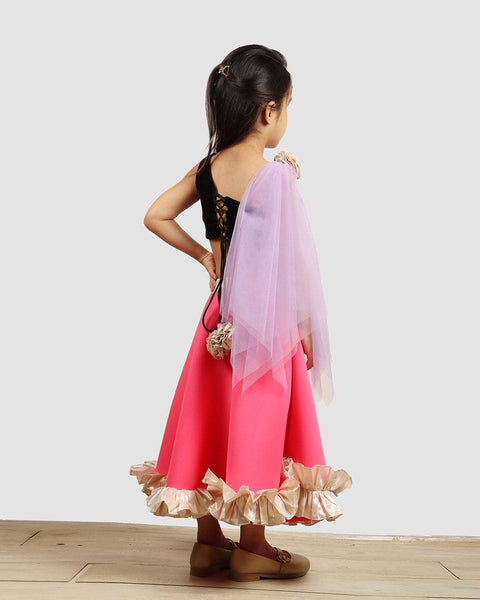 Pre-Order: Black/Pink Ghagra Choli with Dupatta