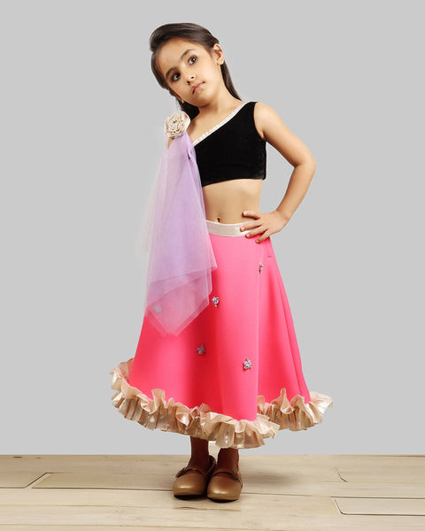 Pre-Order: Black/Pink Ghagra Choli with Dupatta