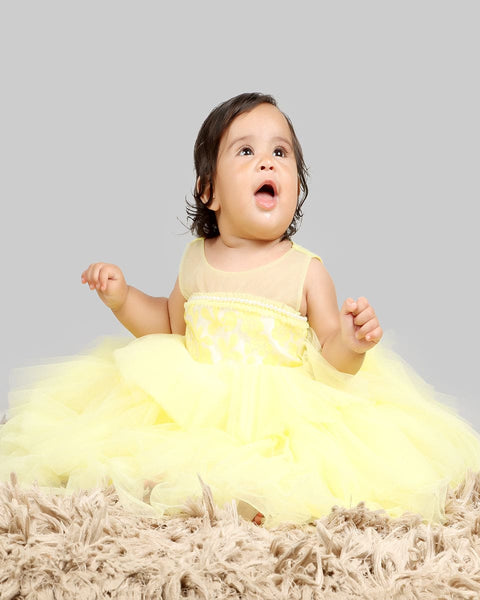 Pre-Order: Yellow gown with Organza Chest and net layer ghera