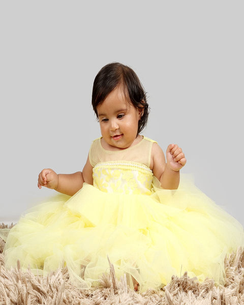 Pre-Order: Yellow gown with Organza Chest and net layer ghera
