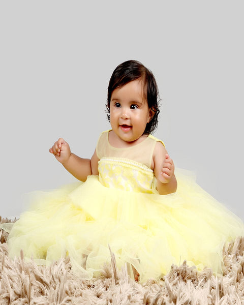 Pre-Order: Yellow gown with Organza Chest and net layer ghera