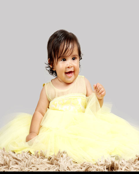 Pre-Order: Yellow gown with Organza Chest and net layer ghera