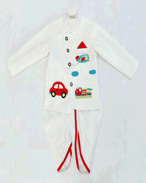 Pre-Order: Car Embroidered Jacket Dhoti Set
