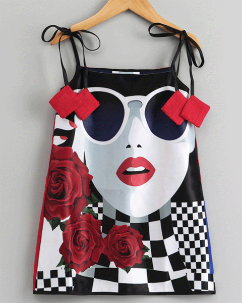 Pre-Order: Stylish & Fashionable Girls party dress with Girl & Sunglasses print -Multicolor