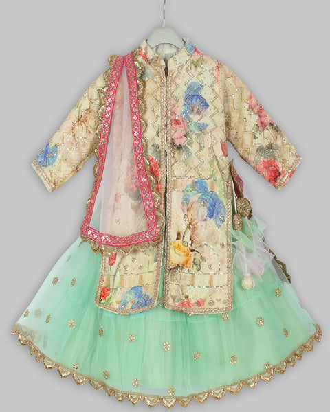 Pre-Order: Embroidered Kurti with Lehenga attached Dupatta