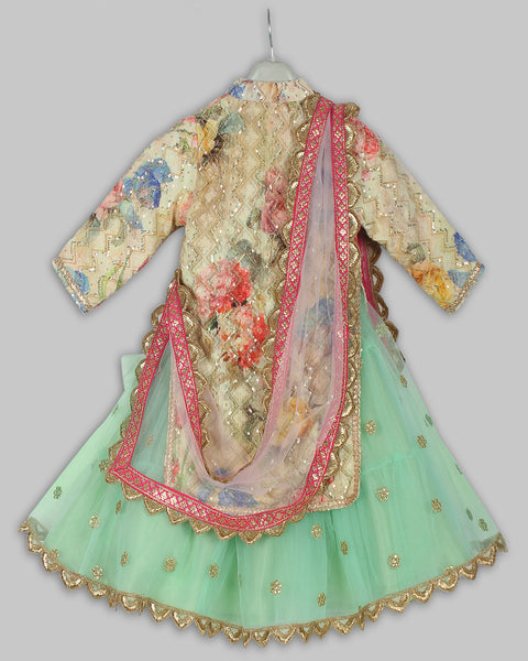 Pre-Order: Embroidered Kurti with Lehenga attached Dupatta