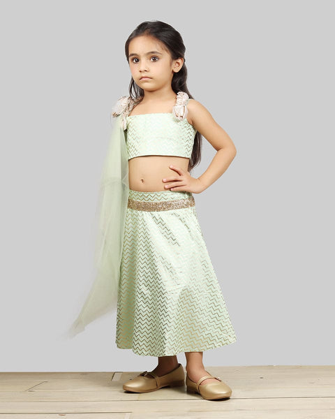 Pre-Order: Zig-zag Printed Ghagra Choli with Frill strips