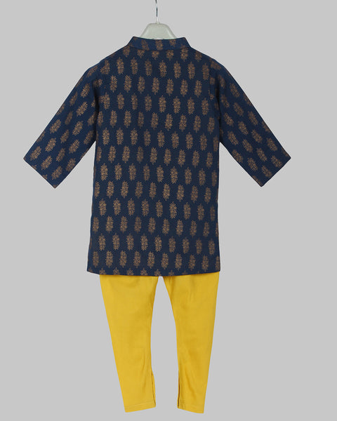 Pre-Order: Blue Printed Kurta with Yellow Churidar