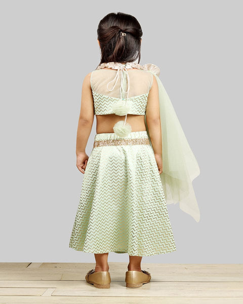 Pre-Order: Zig-zag Printed Ghagra Choli with Frill strips