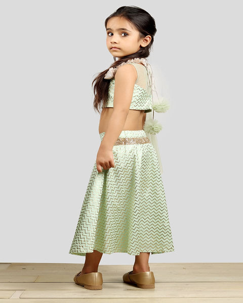 Pre-Order: Zig-zag Printed Ghagra Choli with Frill strips