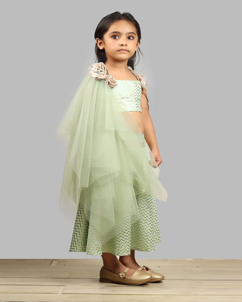 Pre-Order: Zig-zag Printed Ghagra Choli with Frill strips