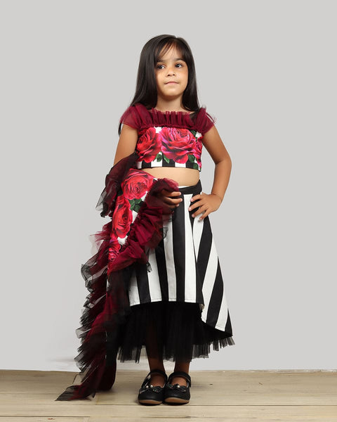 Pre-Order: Printed Ghagra Choli with Frilled Dupatta